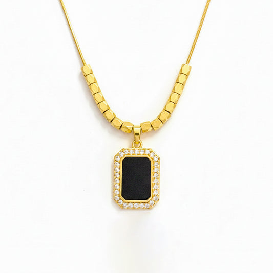 18K Gold Plated Black Onyx Pendant Necklace for Women