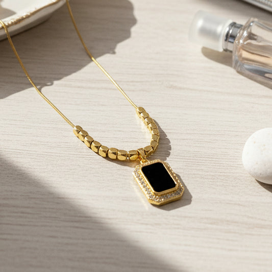 18K Gold Plated Black Onyx Pendant Necklace for Women