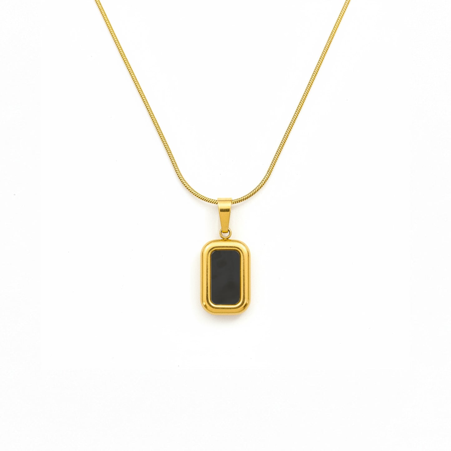 Black Onyx Rectangle Pendant Necklace – 18K Gold Plated