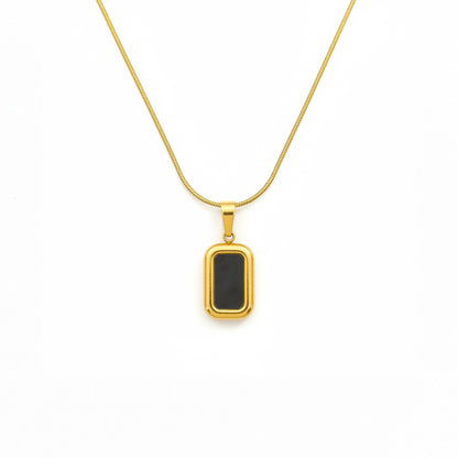 Black Onyx Rectangle Pendant Necklace – 18K Gold Plated