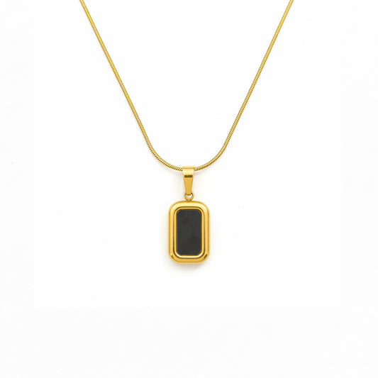 Black Onyx Rectangle Pendant Necklace – 18K Gold Plated