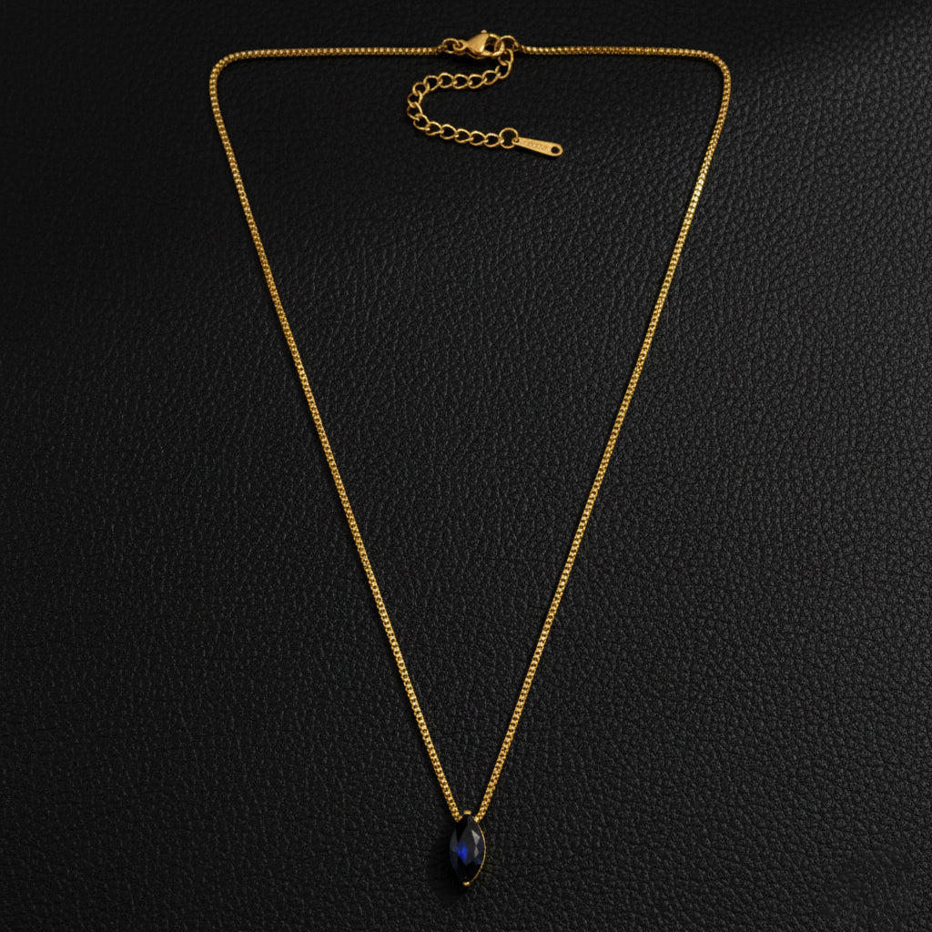 18K Gold Plated Blue Marquise Pendant Necklace for Women | Elegant Minimal Chain by Zytoon