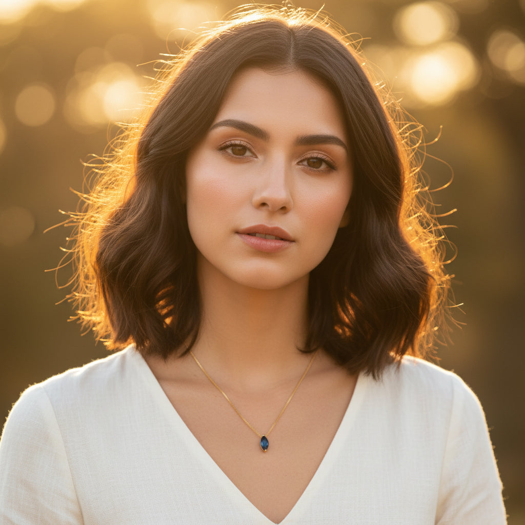 18K Gold Plated Blue Marquise Pendant Necklace for Women | Elegant Minimal Chain by Zytoon