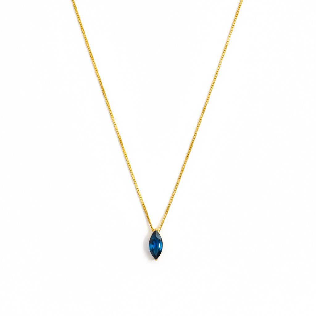 18K Gold Plated Blue Marquise Pendant Necklace for Women | Elegant Minimal Chain by Zytoon