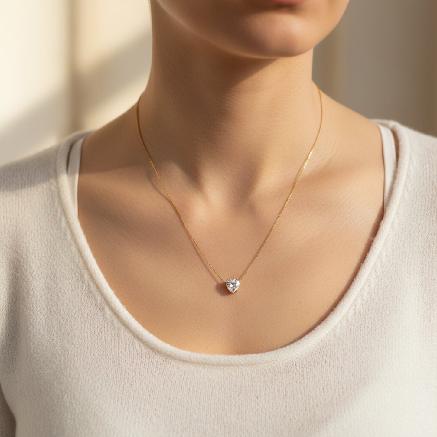 Crystal Heart Pendant Necklace – 18K Gold Plated