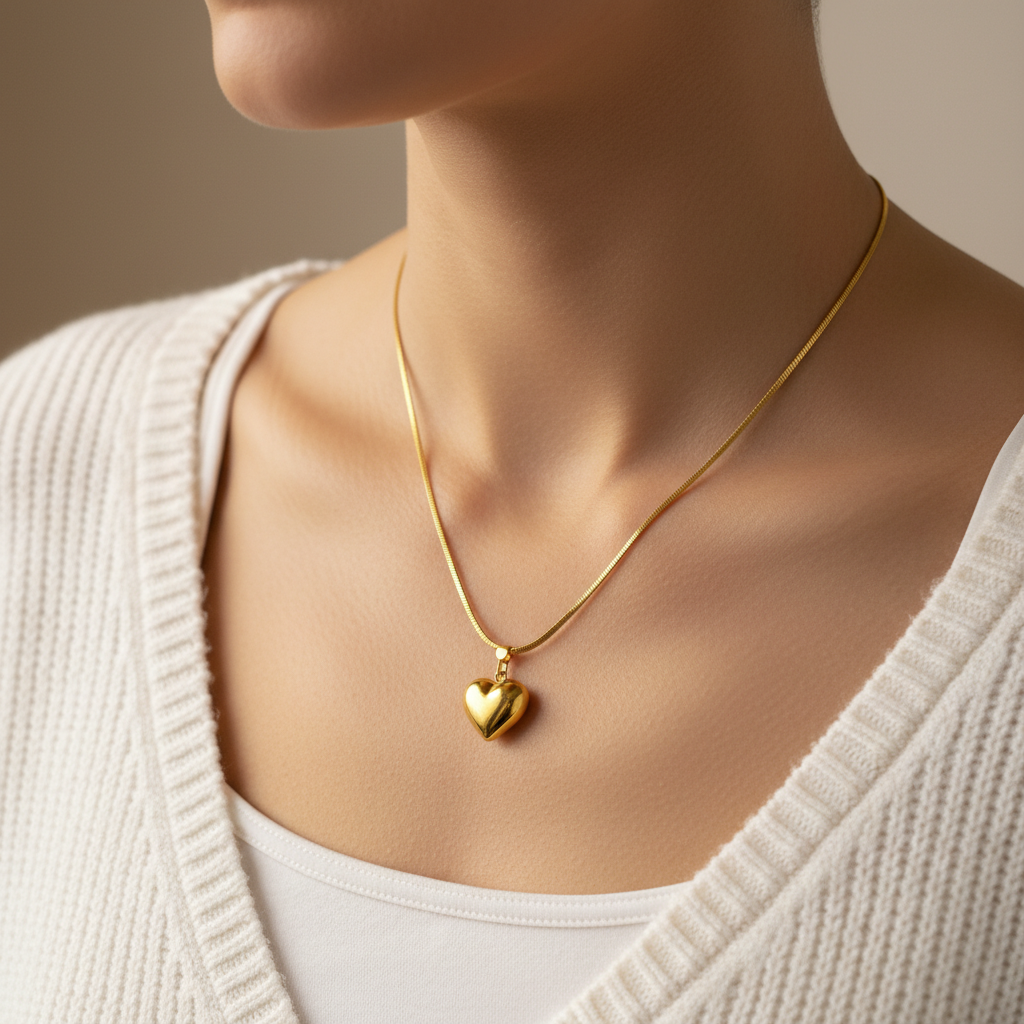 18K Premium Gold Plated Dainty Heart Pendant Necklace | Anti Tarnish | Skin-Friendly