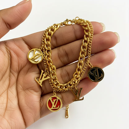 18K Gold Plated Dual Layer Charm Bracelet for Women | Zytoon