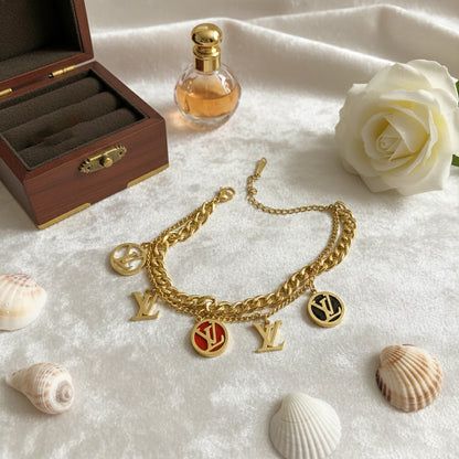 18K Gold Plated Dual Layer Charm Bracelet for Women | Zytoon