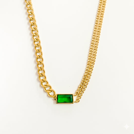 18K Gold Plated Dual Layer Chain with Green Pendant | Anti-Tarnish Necklace by Zytoon