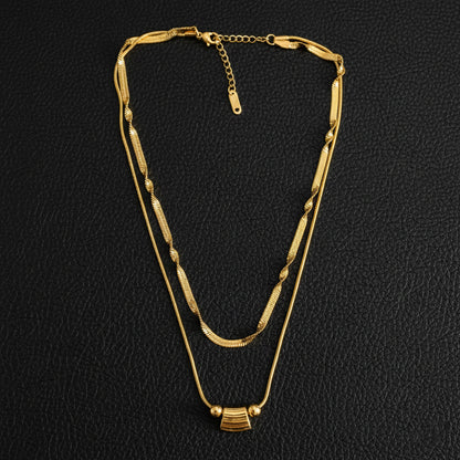 18K Gold Plated Dual Layer Chain Necklace for Women & Girls | Lightweight Minimal Layered Pendant Jewellery