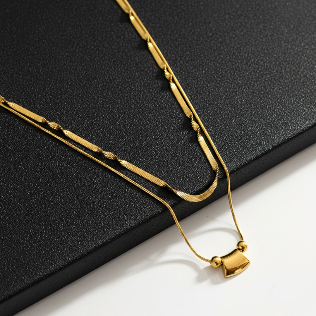 18K Gold Plated Dual Layer Chain Necklace for Women & Girls | Lightweight Minimal Layered Pendant Jewellery