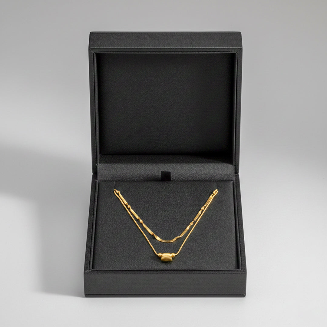 18K Gold Plated Dual Layer Chain Necklace for Women & Girls | Lightweight Minimal Layered Pendant Jewellery