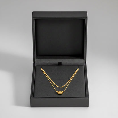 18K Gold Plated Dual Layer Chain Necklace for Women & Girls | Lightweight Minimal Layered Pendant Jewellery