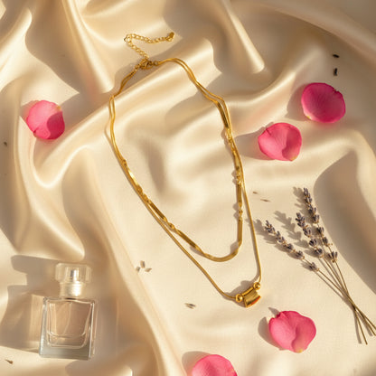 18K Gold Plated Dual Layer Chain Necklace for Women & Girls | Lightweight Minimal Layered Pendant Jewellery