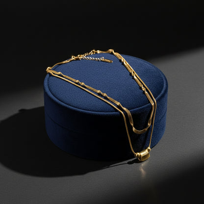 18K Gold Plated Dual Layer Chain Necklace for Women & Girls | Lightweight Minimal Layered Pendant Jewellery