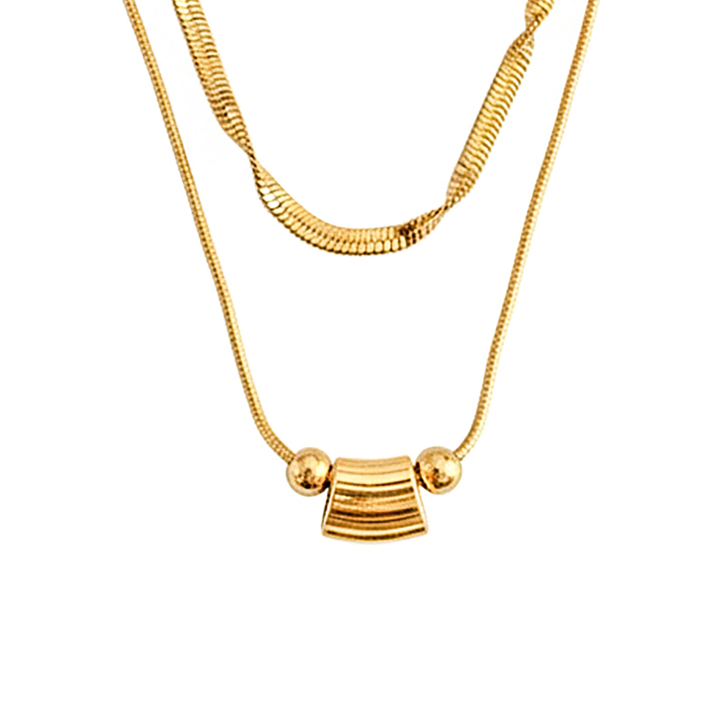 18K Gold Plated Dual Layer Chain Necklace for Women & Girls | Lightweight Minimal Layered Pendant Jewellery