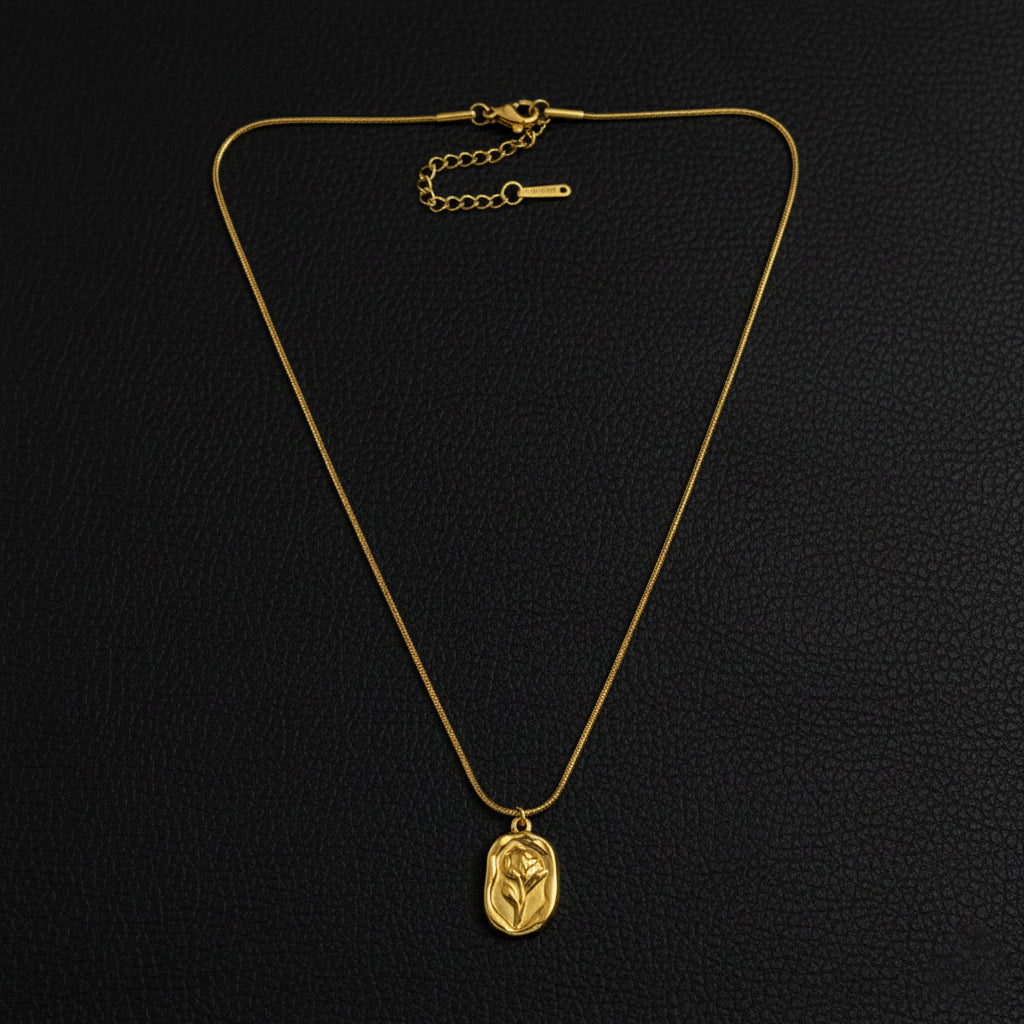 18K Gold Plated Embossed Rose Pendant Necklace for Women | Minimal Aesthetic Chain by Zytoon