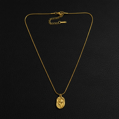 18K Gold Plated Embossed Rose Pendant Necklace for Women | Minimal Aesthetic Chain by Zytoon