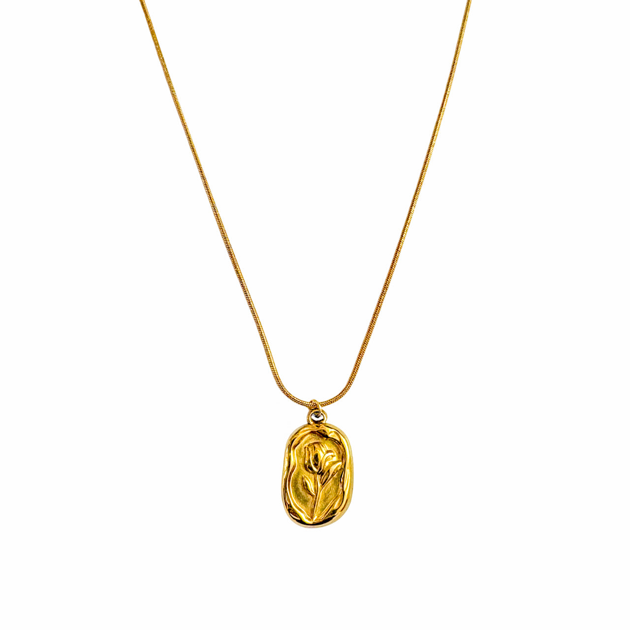 18K Gold Plated Embossed Rose Pendant Necklace for Women | Minimal Aesthetic Chain by Zytoon