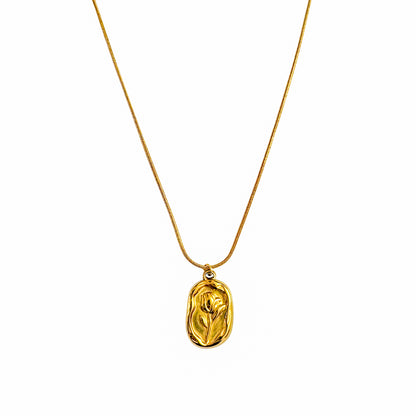 18K Gold Plated Embossed Rose Pendant Necklace for Women | Minimal Aesthetic Chain by Zytoon