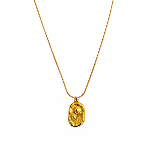 18K Gold Plated Embossed Rose Pendant Necklace for Women | Minimal Aesthetic Chain by Zytoon