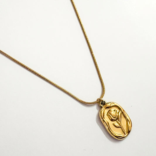 18K Gold Plated Embossed Rose Pendant Necklace for Women | Minimal Aesthetic Chain by Zytoon