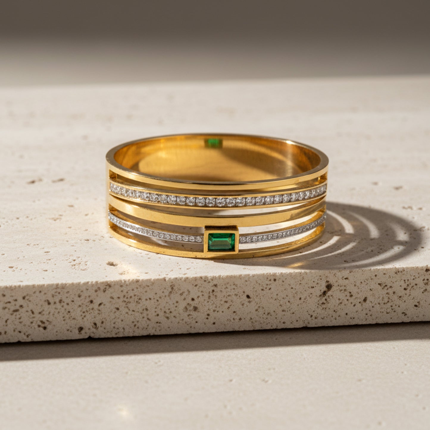 18K Gold Plated Emerald Kada Bracelet for Women | Zytoon Jewelry