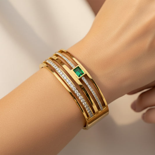 18K Gold Plated Emerald Kada Bracelet for Women | Zytoon Jewelry