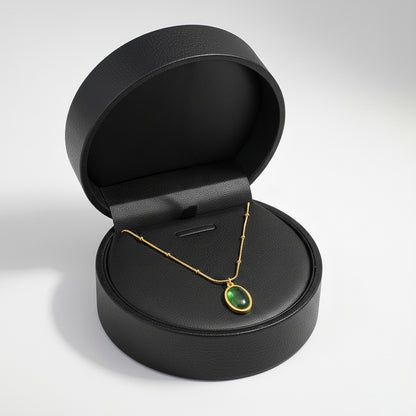 18K Gold Plated Green Oval Pendant Necklace for Women | Minimal Elegant Chain by Zytoon