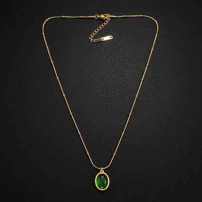 18K Gold Plated Green Oval Pendant Necklace for Women | Minimal Elegant Chain by Zytoon