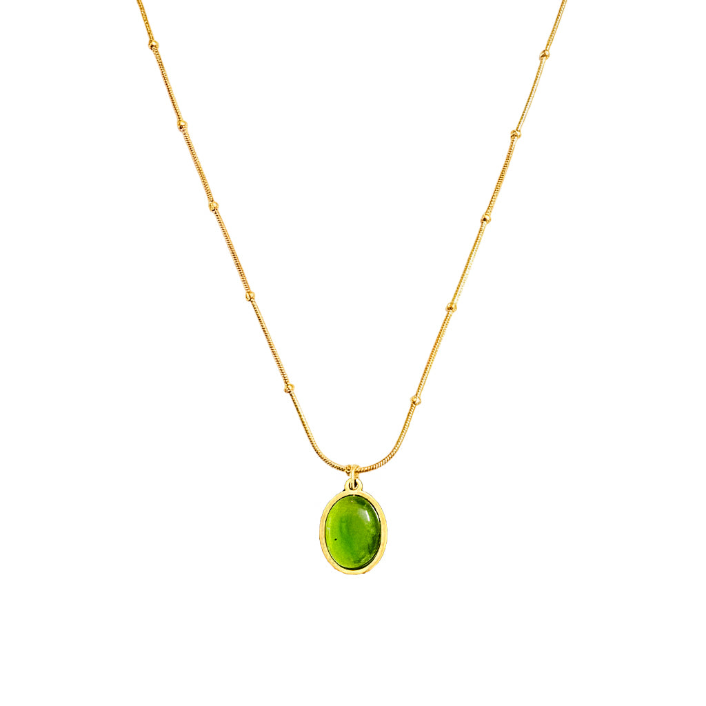 18K Gold Plated Green Oval Pendant Necklace for Women | Minimal Elegant Chain by Zytoon