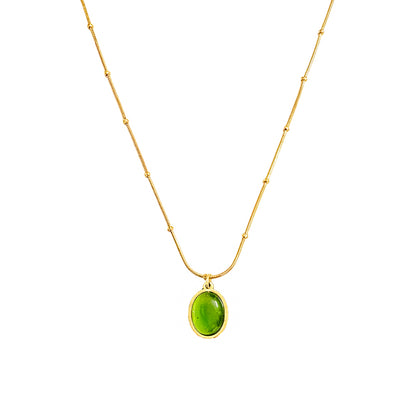 18K Gold Plated Green Oval Pendant Necklace for Women | Minimal Elegant Chain by Zytoon