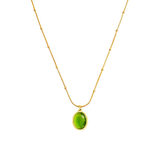 18K Gold Plated Green Oval Pendant Necklace for Women | Minimal Elegant Chain by Zytoon