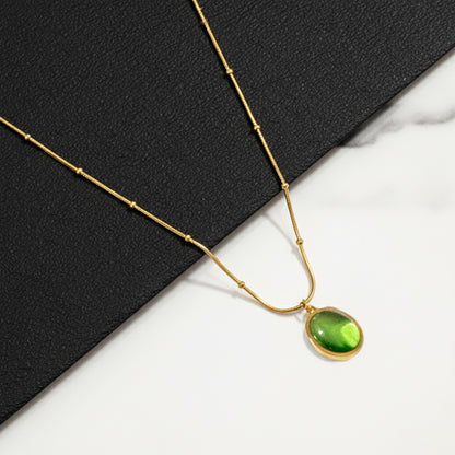18K Gold Plated Green Oval Pendant Necklace for Women | Minimal Elegant Chain by Zytoon