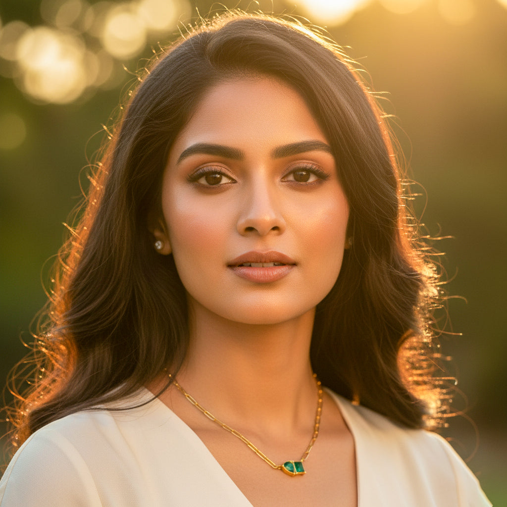 18K Gold Plated Green Stone Link Chain Necklace