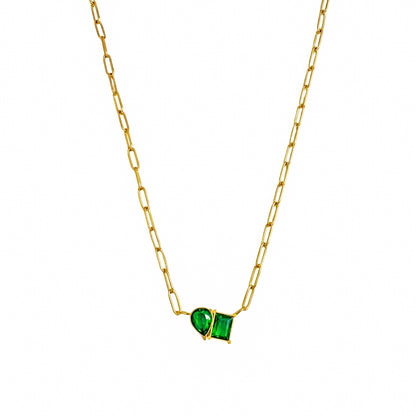 18K Gold Plated Green Stone Link Chain Necklace