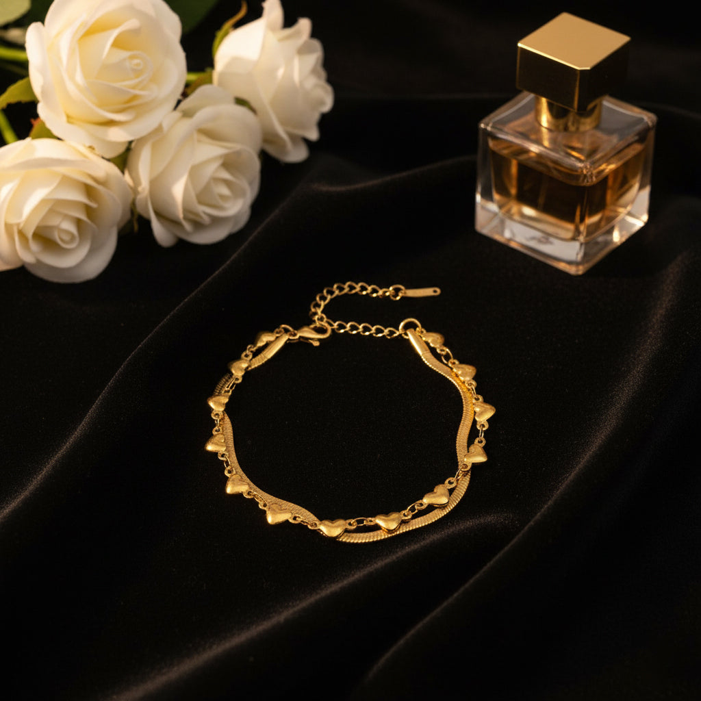 18K Gold Plated Heart Charm Double Layer Bracelet