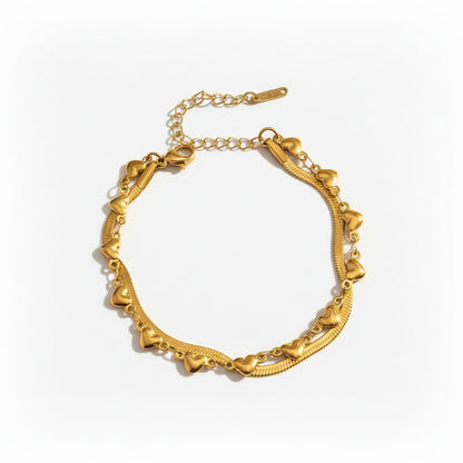 18K Gold Plated Heart Charm Double Layer Bracelet