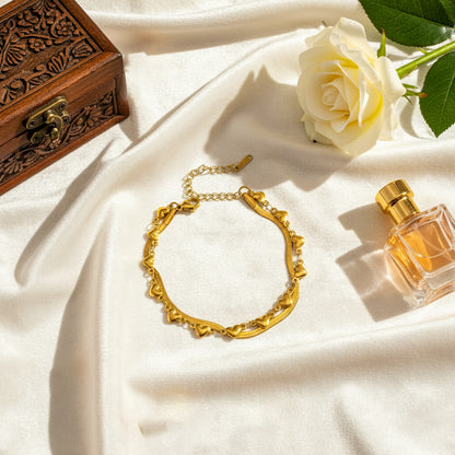 18K Gold Plated Heart Charm Double Layer Bracelet