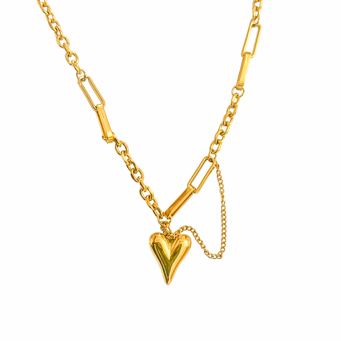 18K Gold Plated Heart Pendant Necklace | Minimal Paperclip Chain | Anti-Tarnish Daily Wear Jewelry by Zytoon