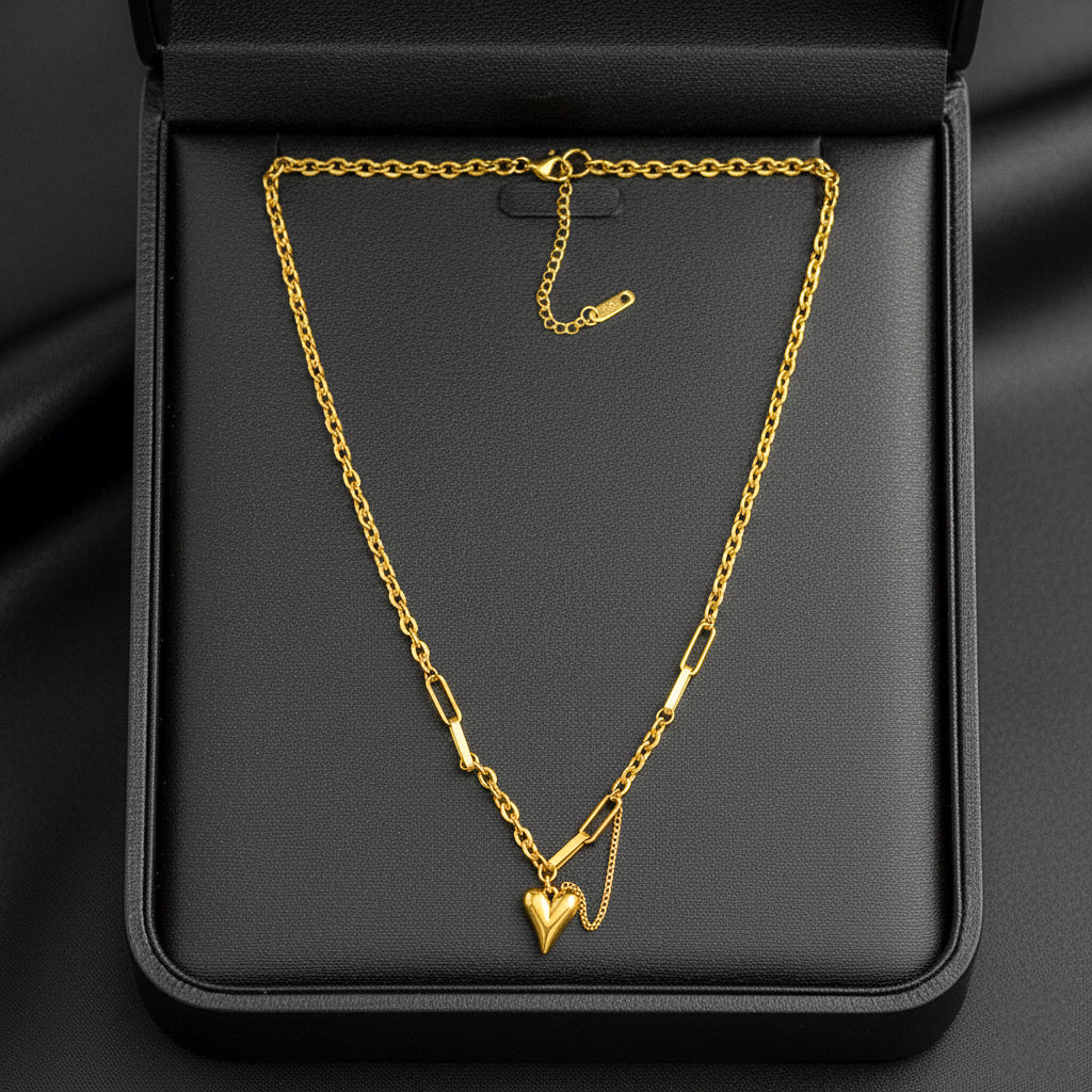 18K Gold Plated Heart Pendant Necklace | Minimal Paperclip Chain | Anti-Tarnish Daily Wear Jewelry by Zytoon