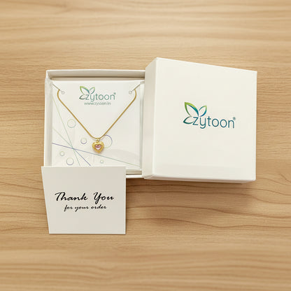 18K gold plated heart pendant necklace with a soft pink stone