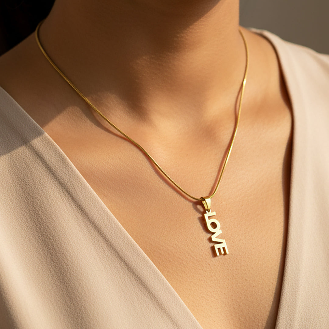 Gold LOVE Pendant Necklace for Women | Minimal Letter Charm Chain