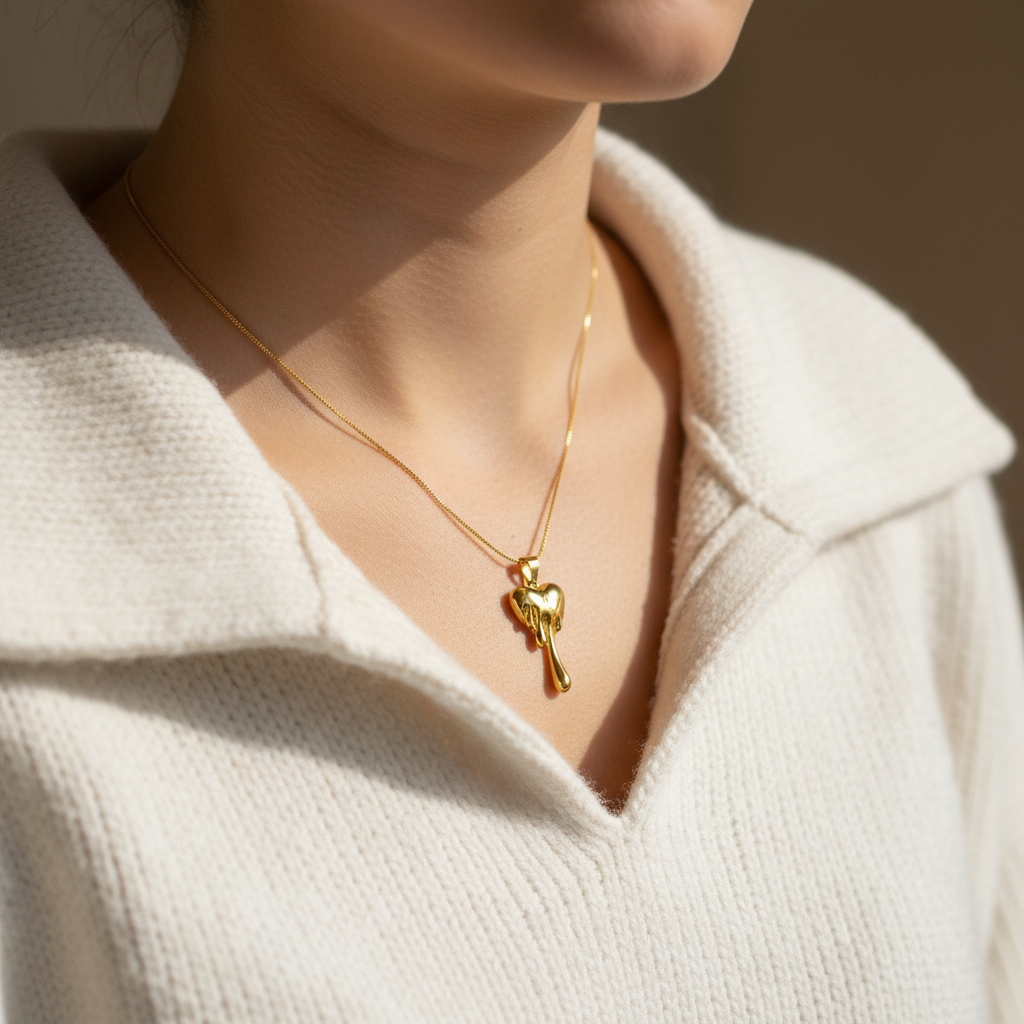 18K Gold Plated Melted Heart Pendant Necklace