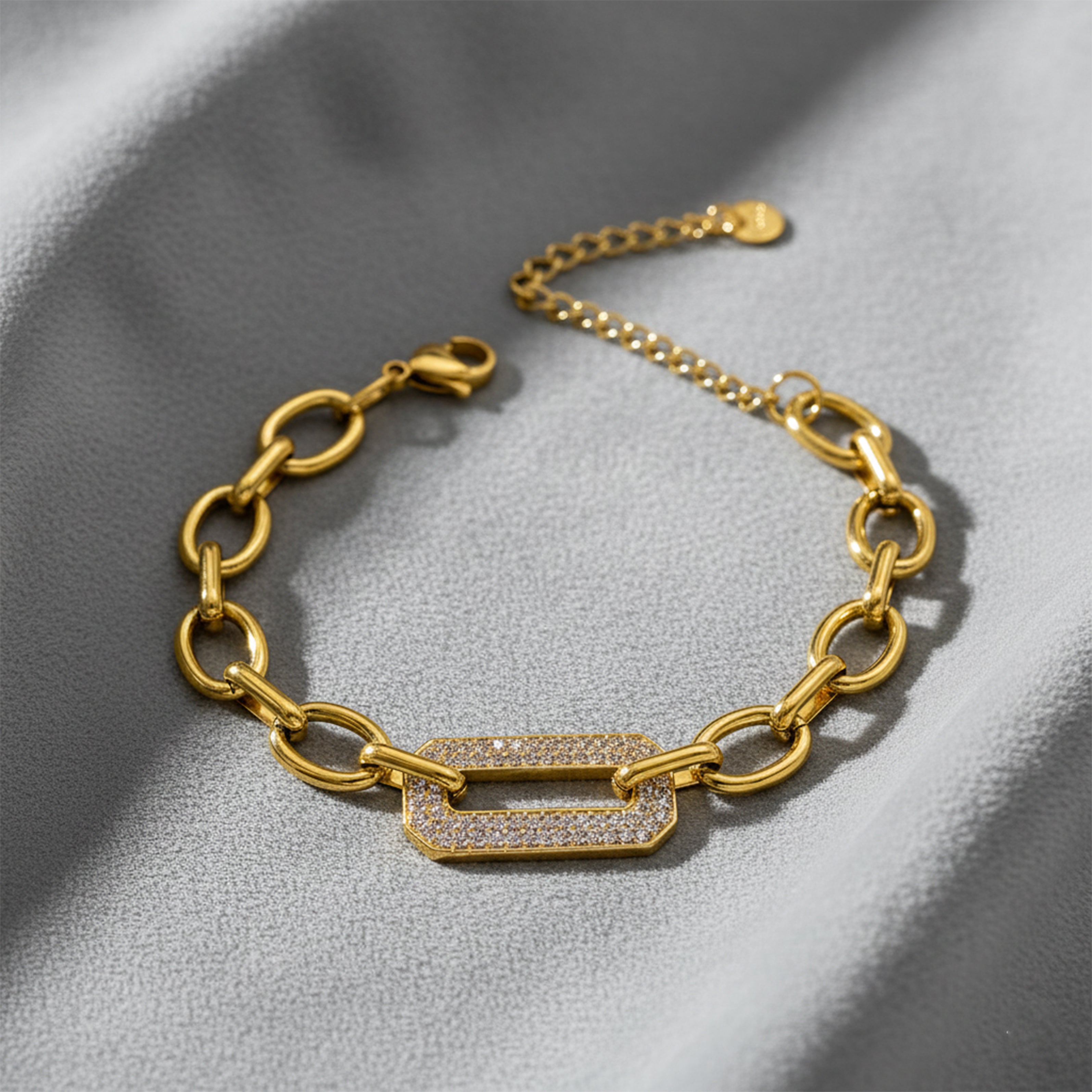18K Gold Plated Oval Link Crystal Bracelet for Women & Girls | Zytoon