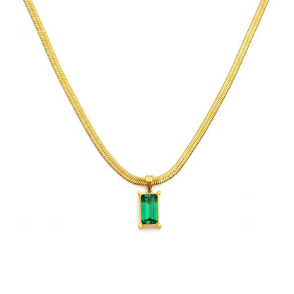 18K Gold Plated Snake Chain Necklace with Green Pendant | Anti-Tarnish Minimal Jewelry by Zytoon