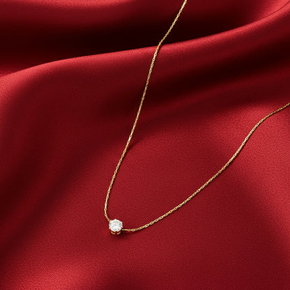 18K Gold Plated Minimal Solitaire Pendant Necklace for Women | CZ Diamond Chain by Zytoon