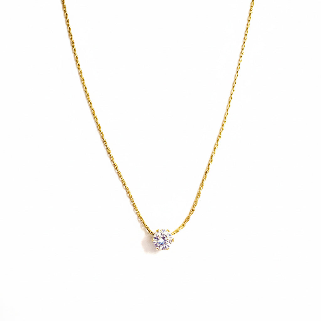 18K Gold Plated Minimal Solitaire Pendant Necklace for Women | CZ Diamond Chain by Zytoon