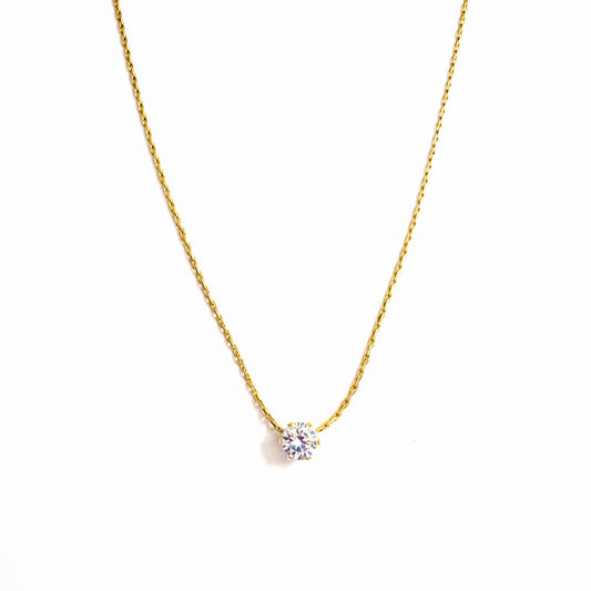 18K Gold Plated Minimal Solitaire Pendant Necklace for Women | CZ Diamond Chain by Zytoon