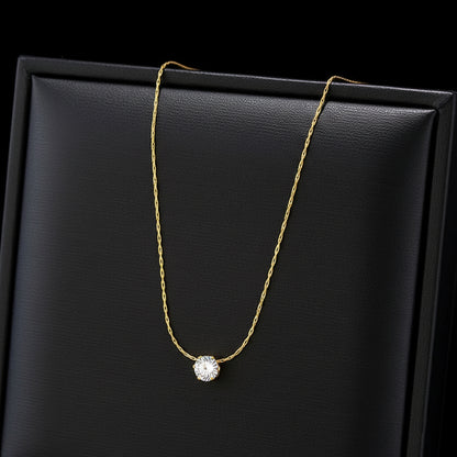 18K Gold Plated Minimal Solitaire Pendant Necklace for Women | CZ Diamond Chain by Zytoon